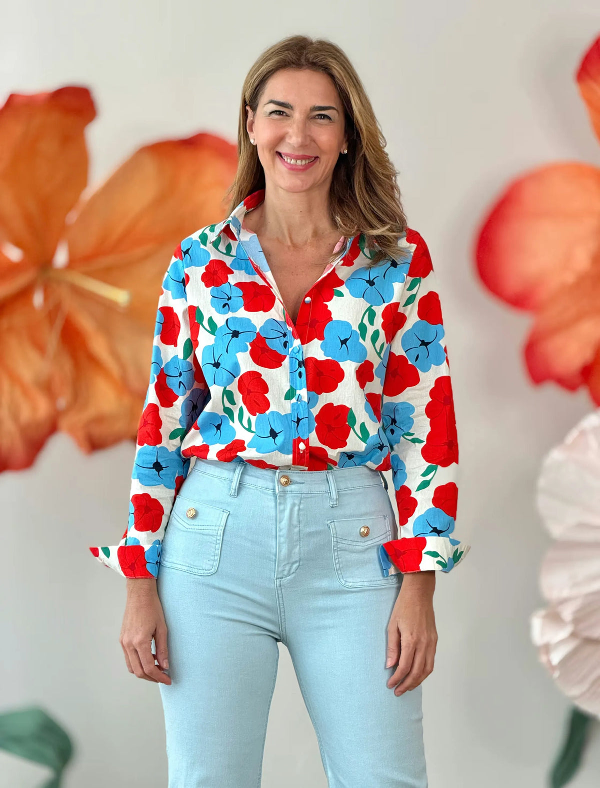 Camisa estampada floral de algodón