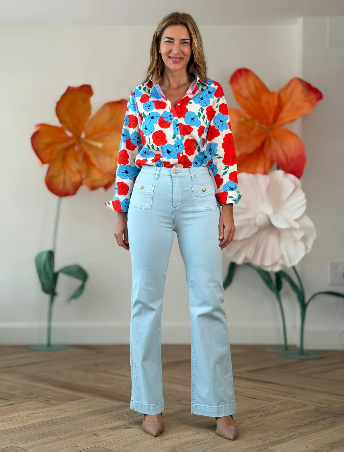 Camisa estampada floral de algodón
