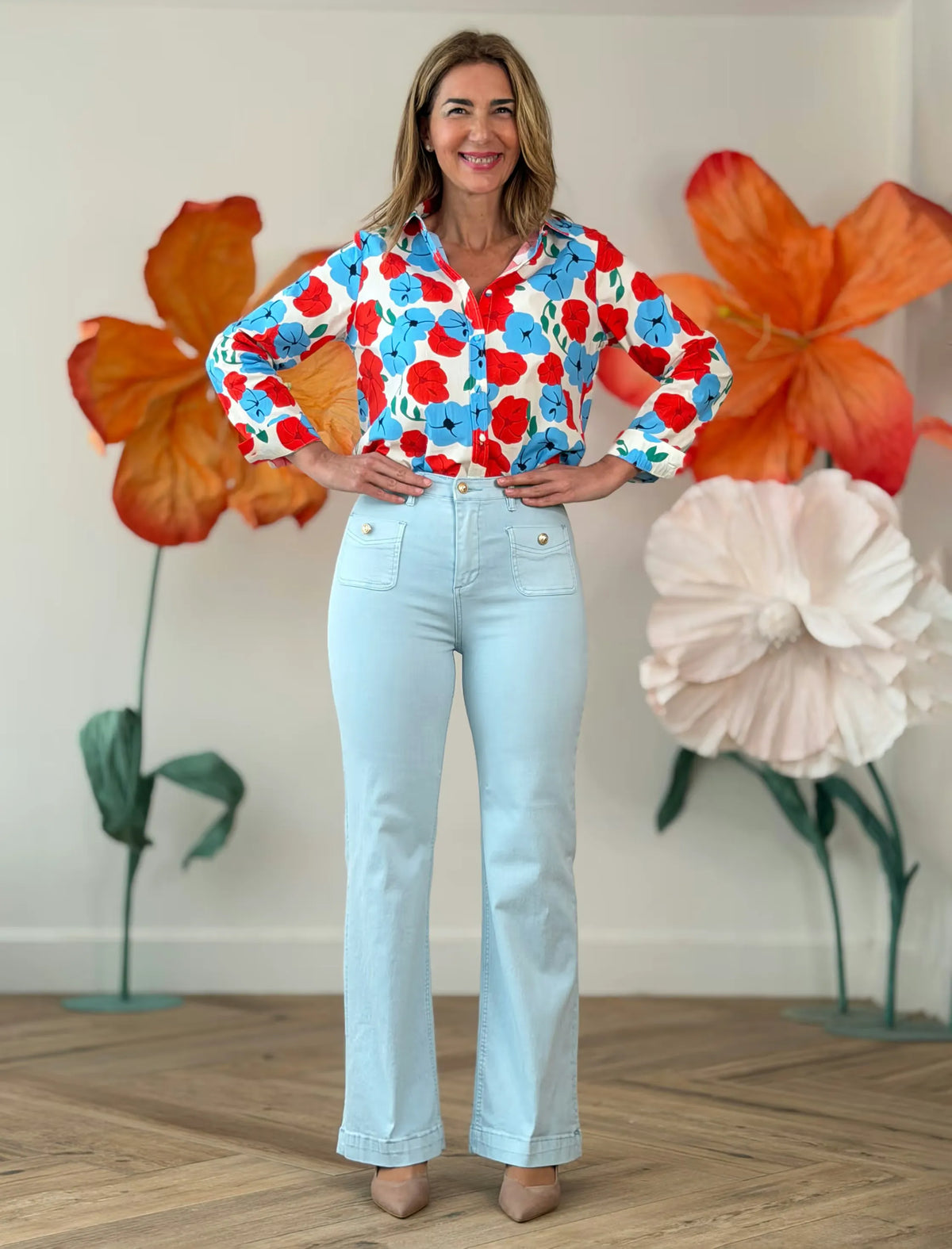 Camisa estampada floral de algodón