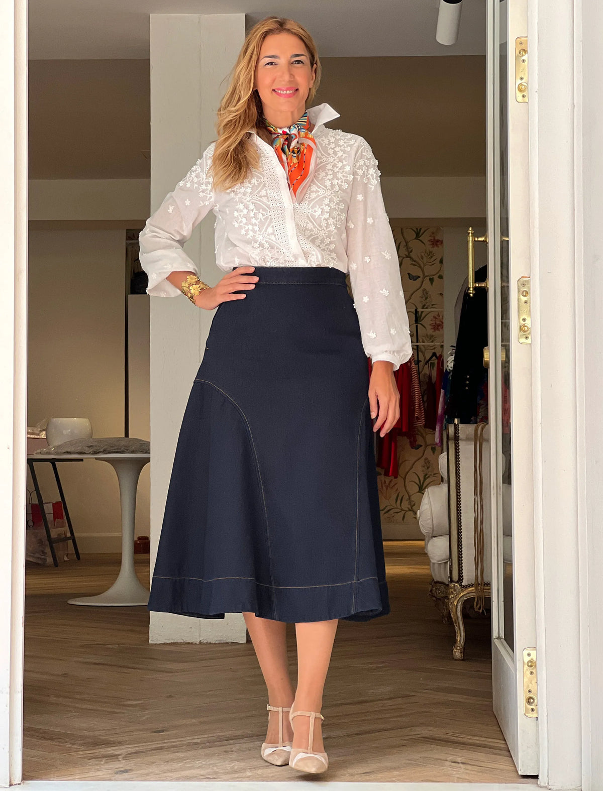 Falda denim couture