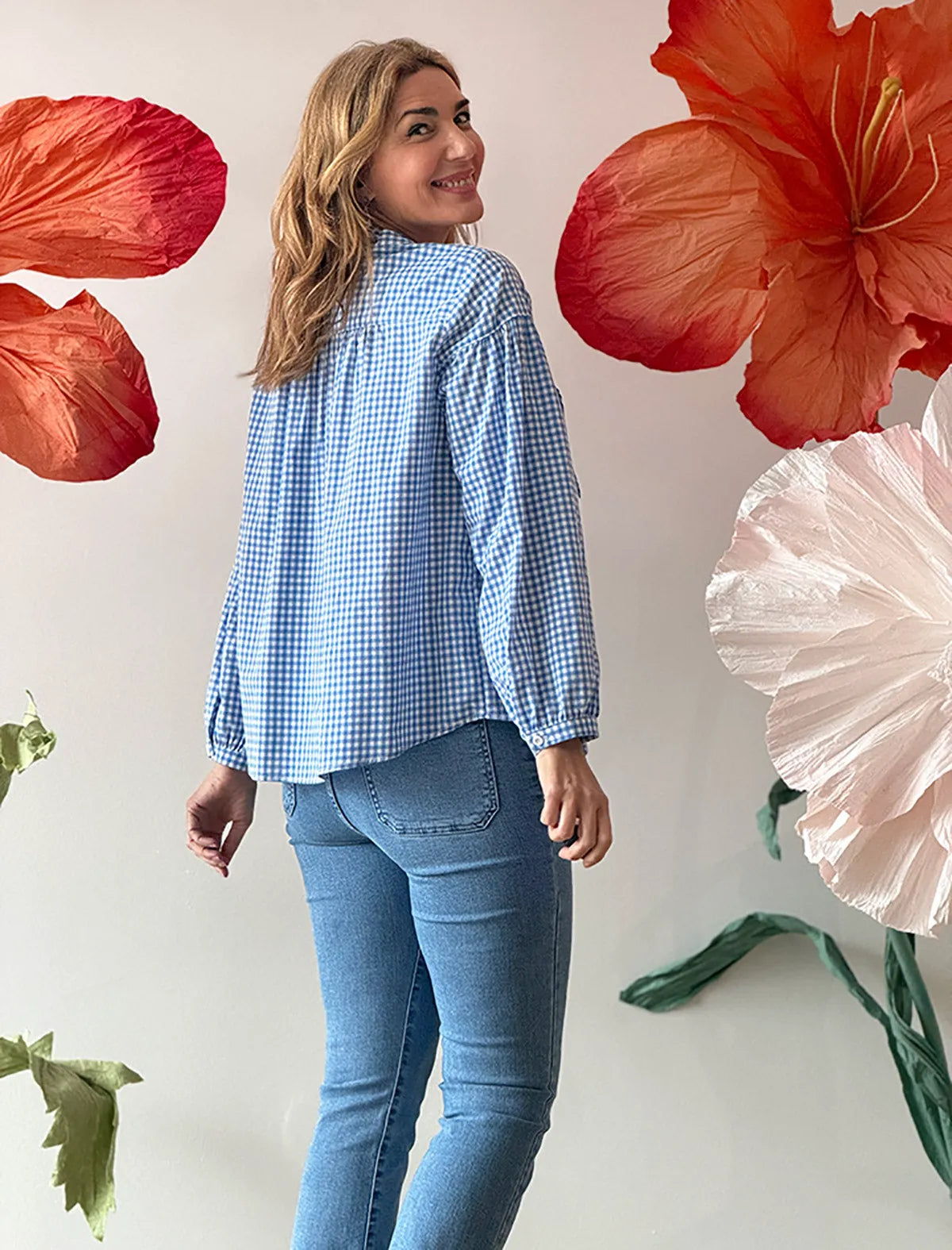 Camisa cuadros Vichy celeste