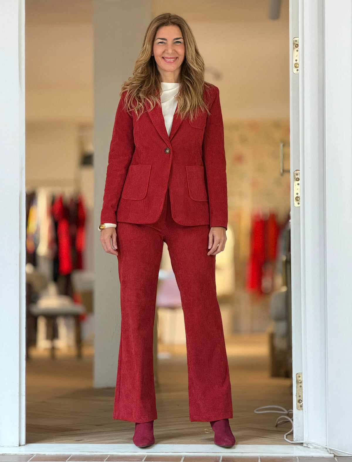 Chaqueta de pana blazer teja coral