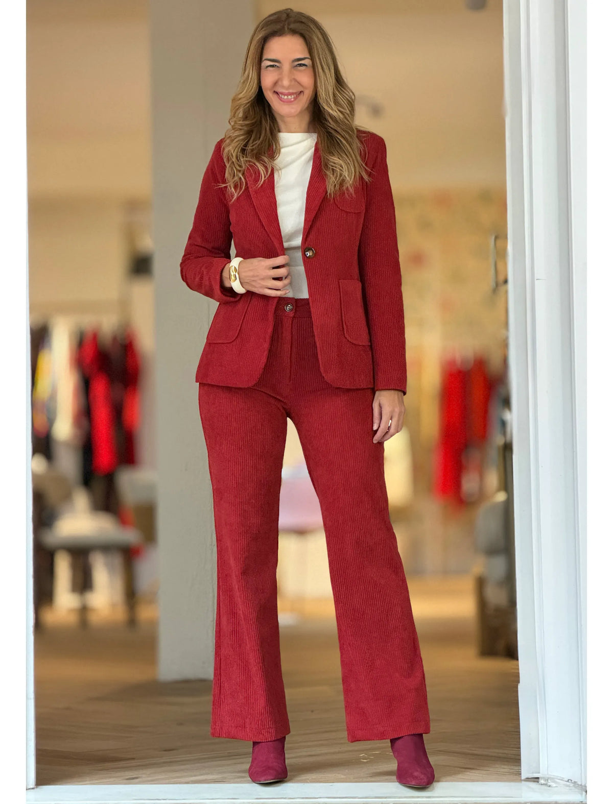 Pantalón de pana mujer ideal teja coral