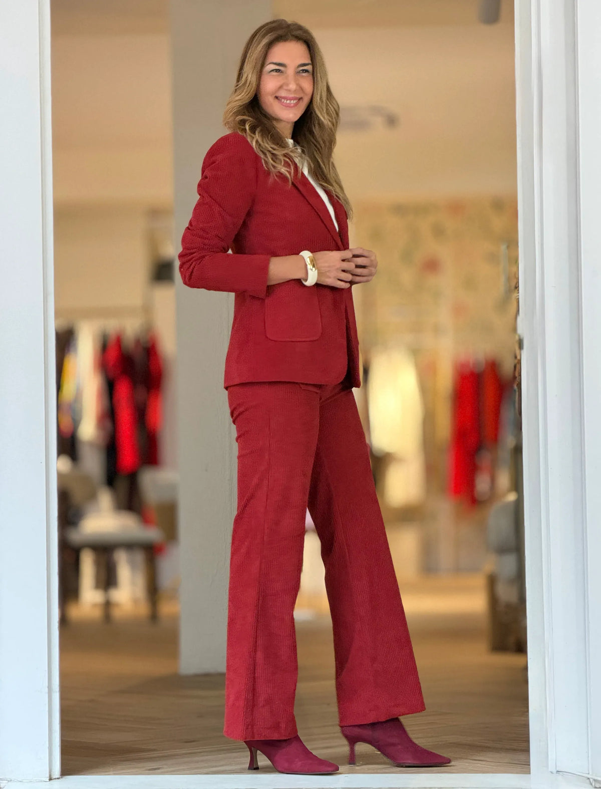 Chaqueta de pana blazer teja coral