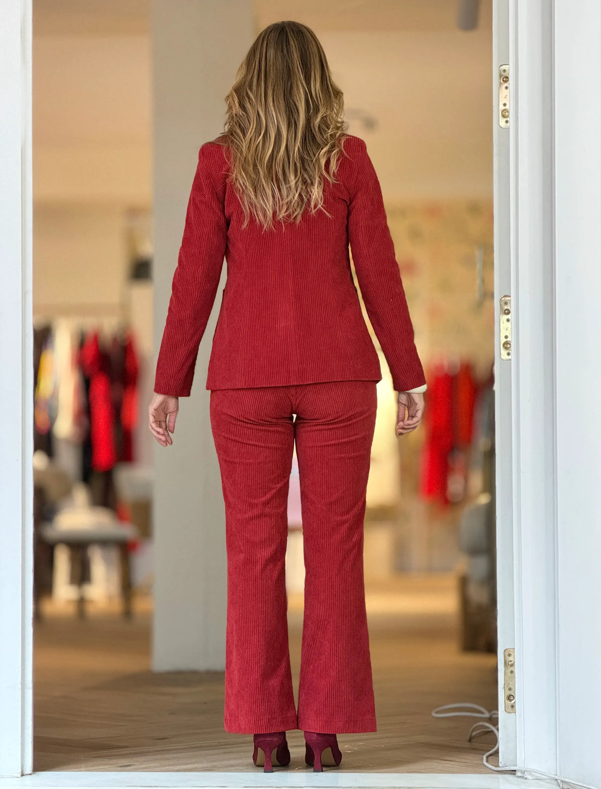 Chaqueta de pana blazer teja coral