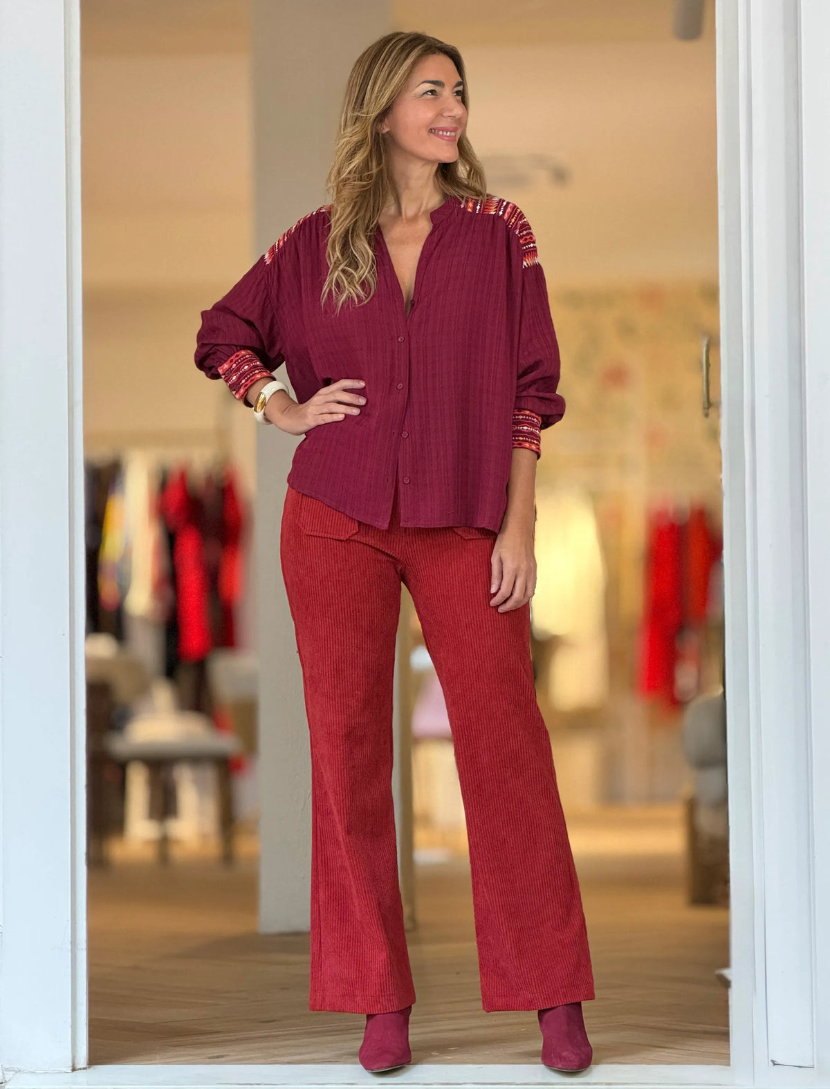 Pantalón de pana mujer ideal teja coral