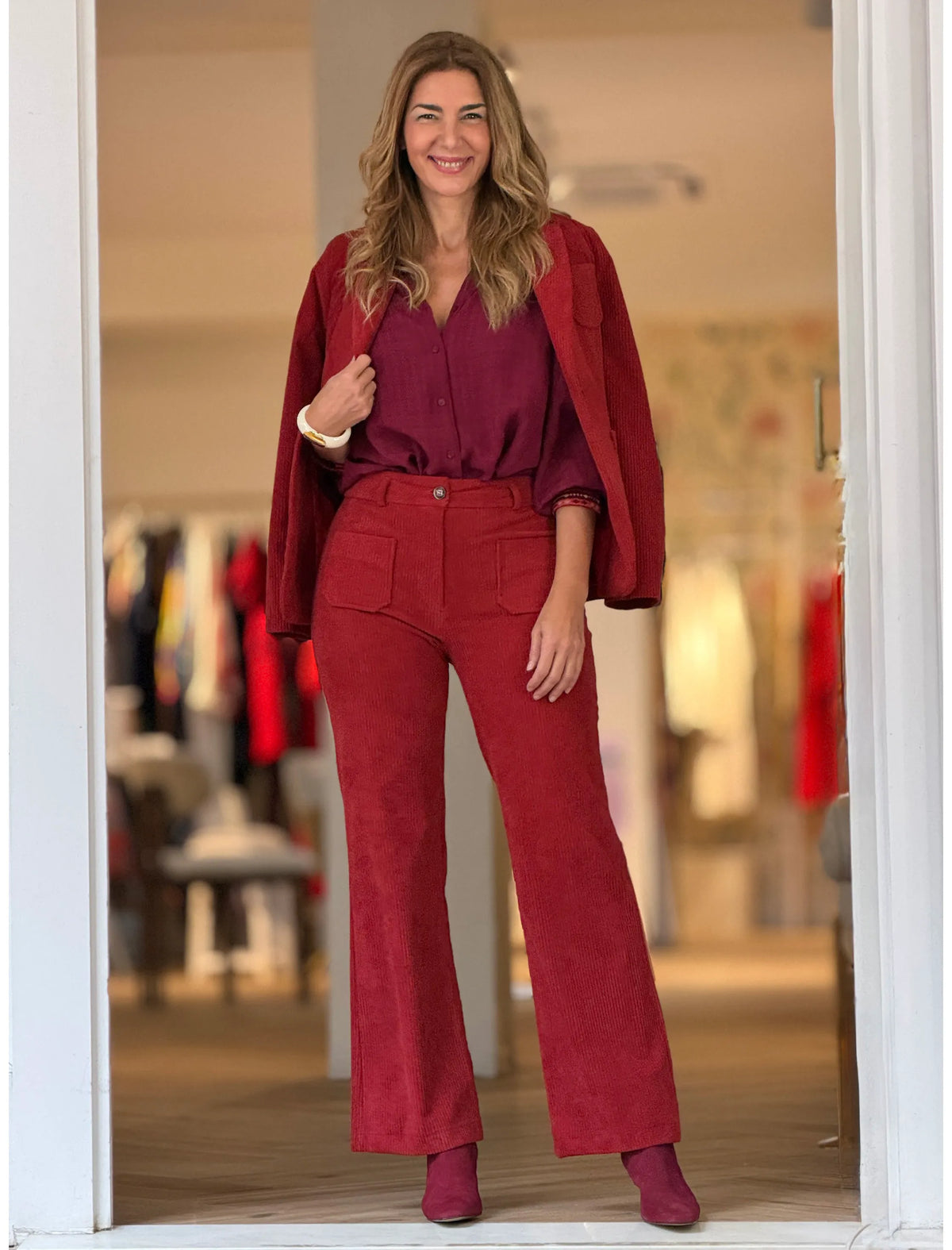 Pantalón de pana mujer ideal teja coral