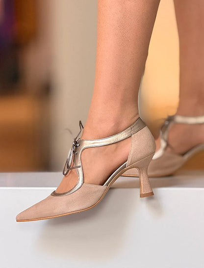 Zapato de fiesta tacón medio dorado Jimena