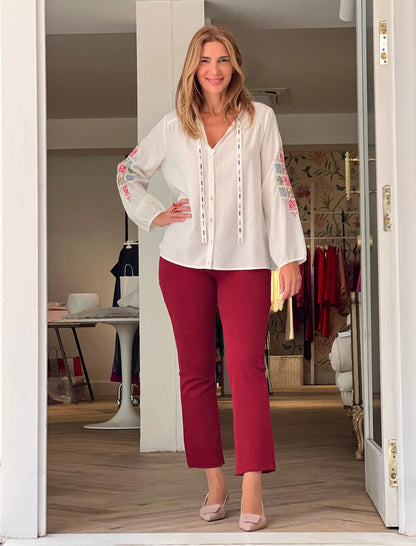 Camisa bordada punto de cruz beige