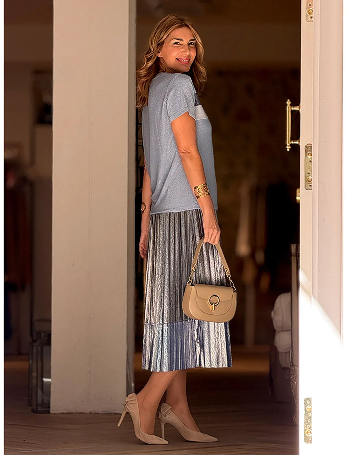 Falda de tablas lurex azul