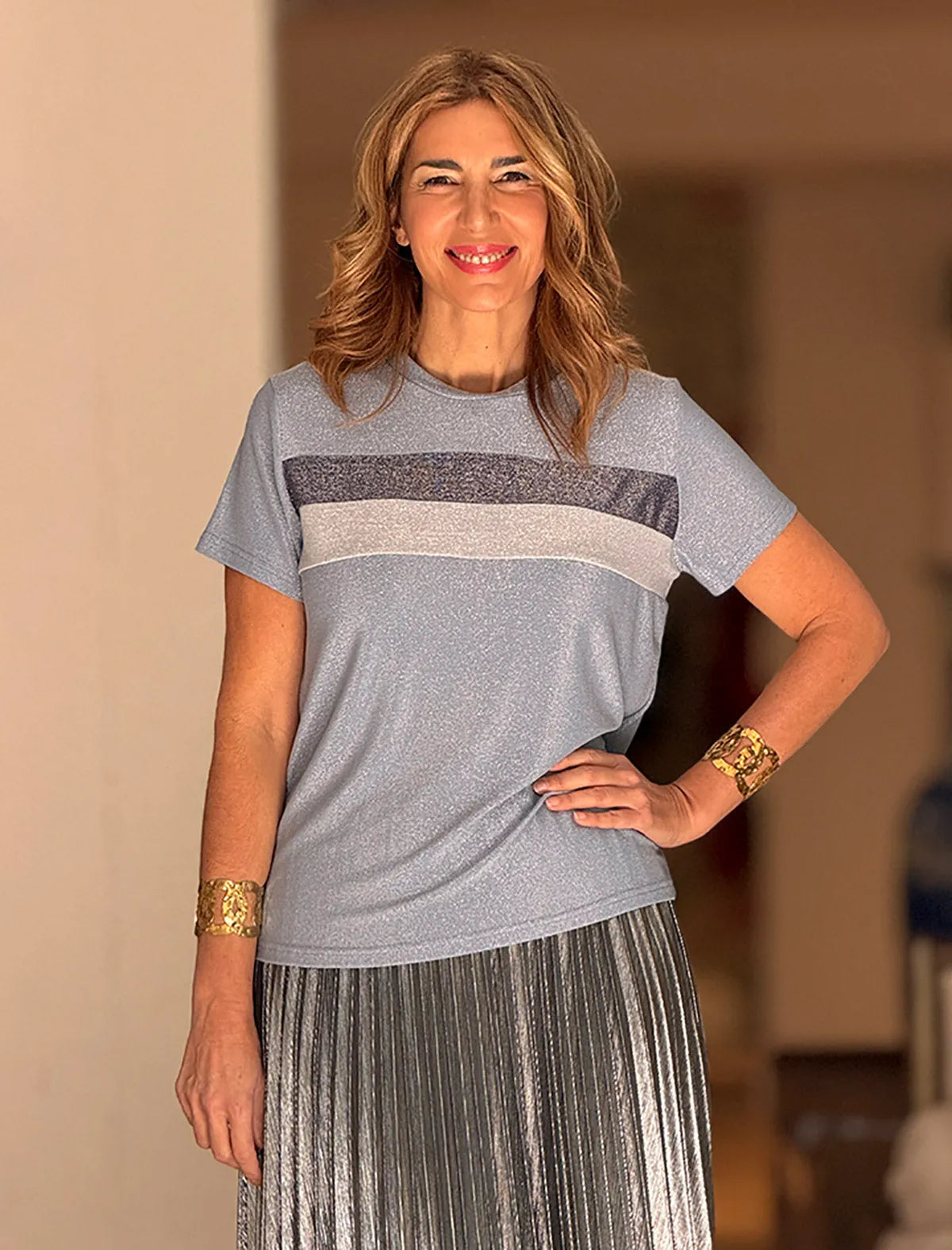 Camiseta listas chic celeste