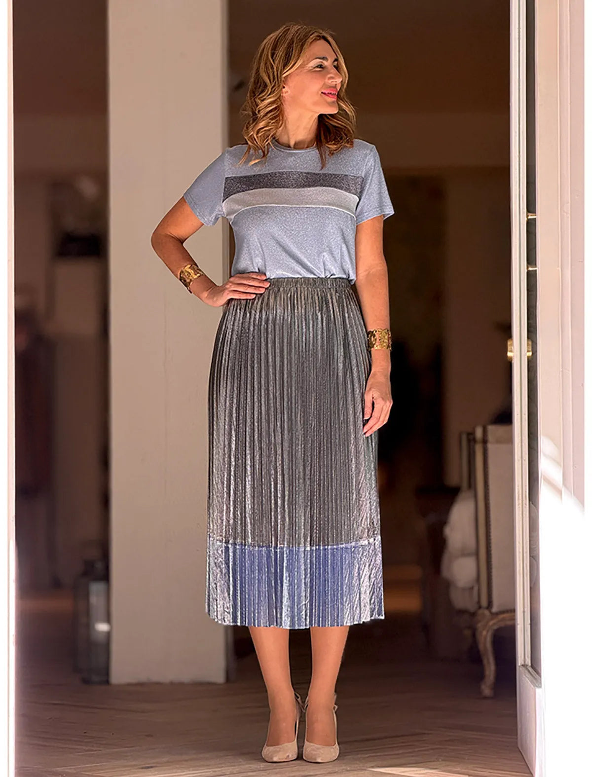 Falda de tablas lurex azul