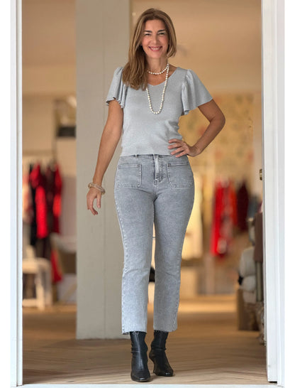 Pull escote en pico plata