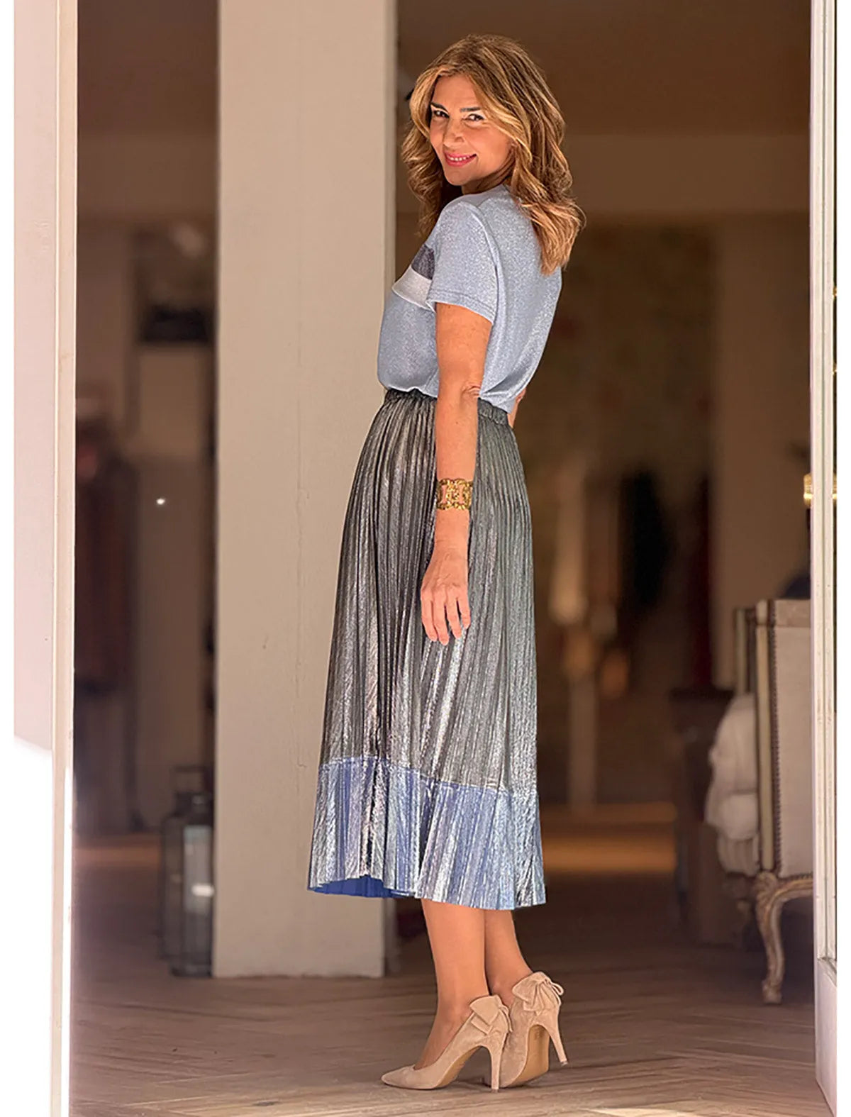 Falda de tablas lurex azul