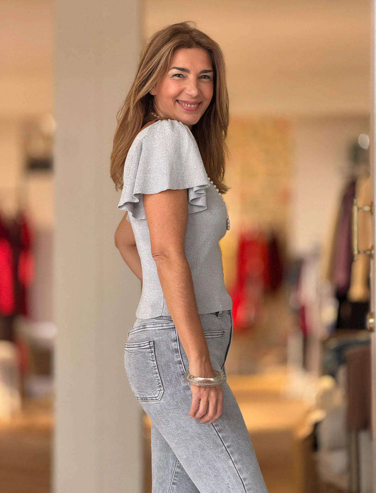 Pull escote en pico plata