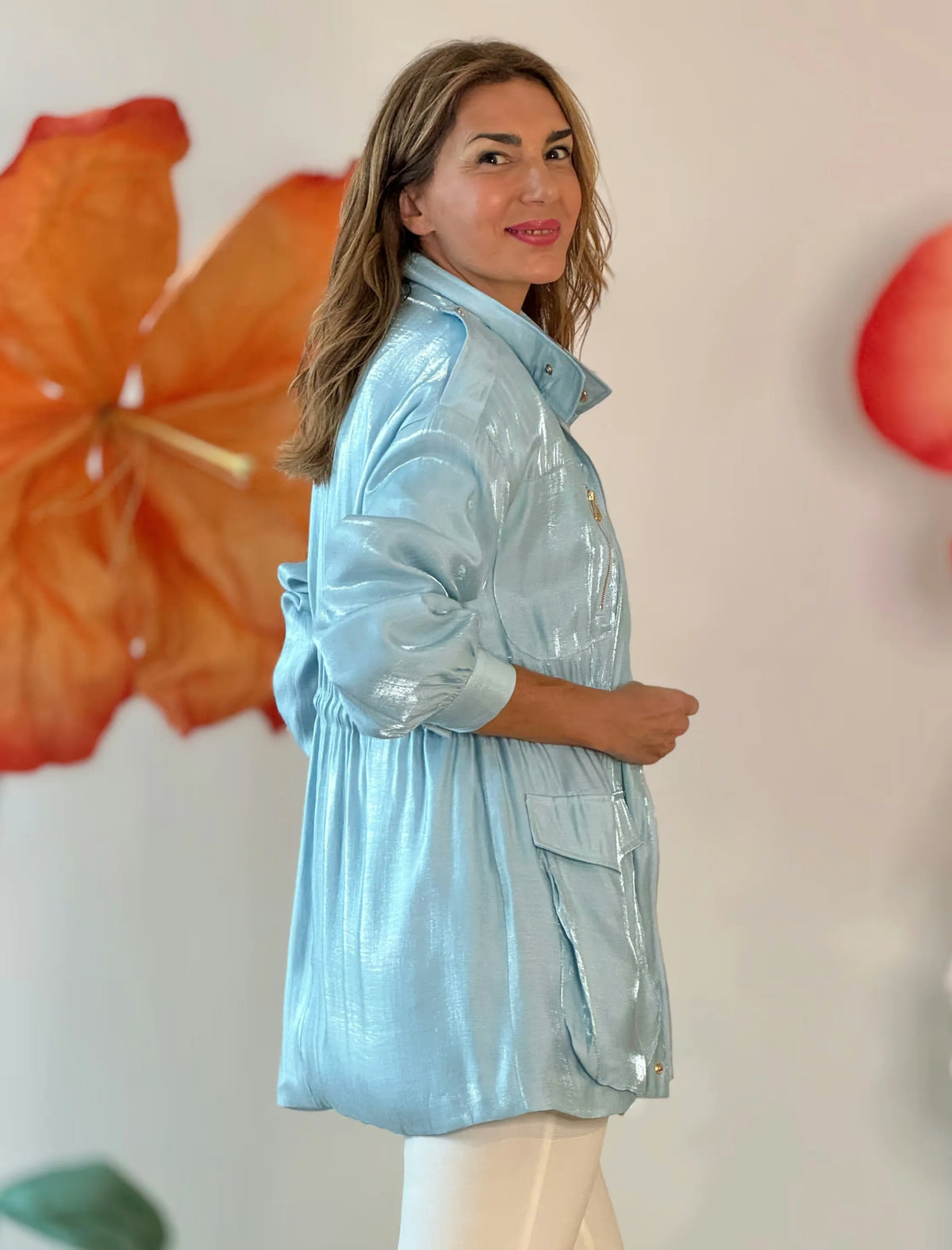 Chaqueta cuello pelo gris chic