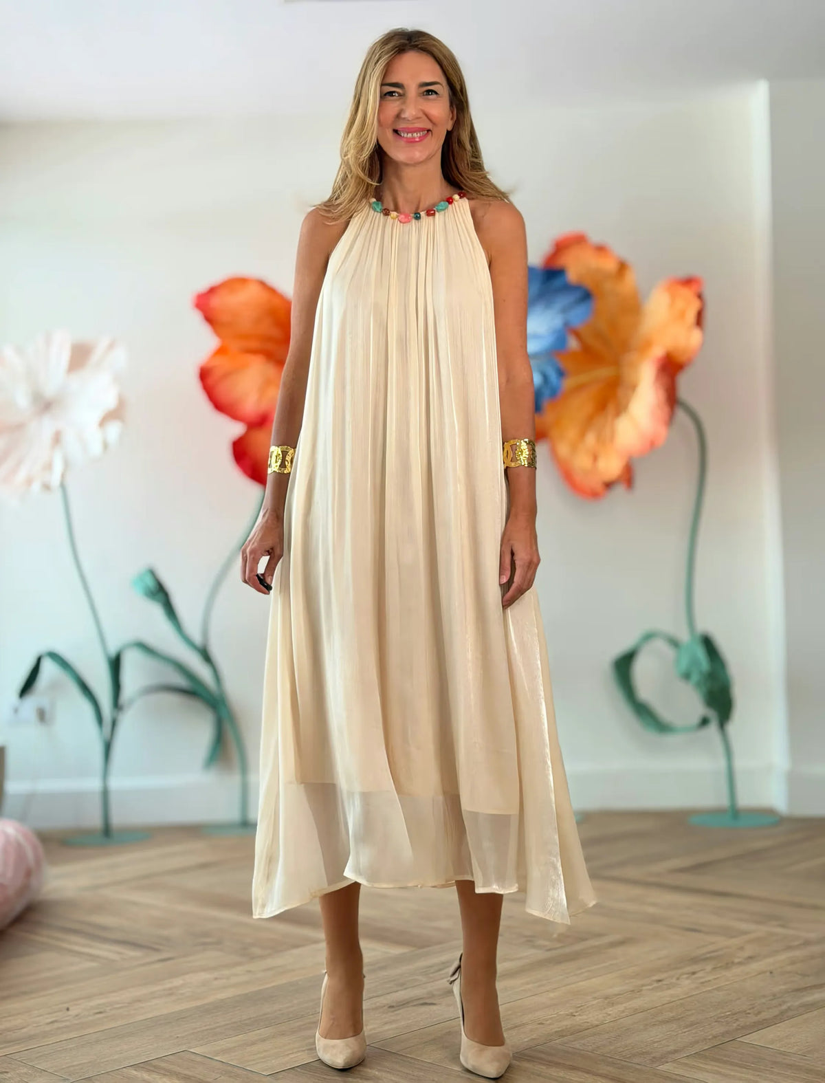 Vestido largo beige Atenas