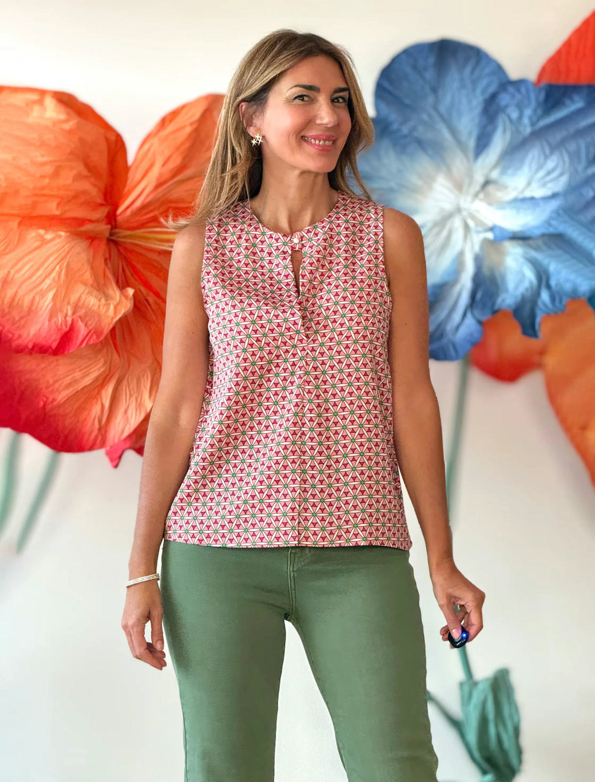 Blusa fluida estampada rosada