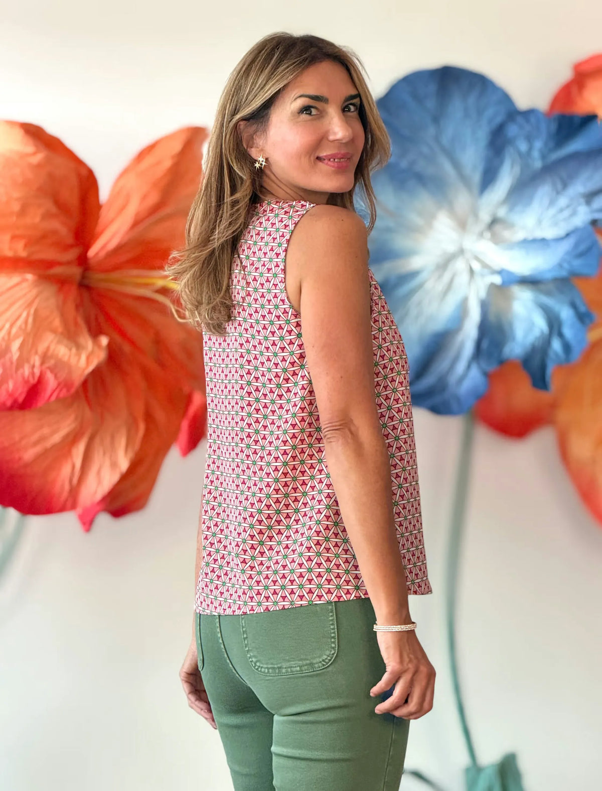 Blusa fluida estampada rosada