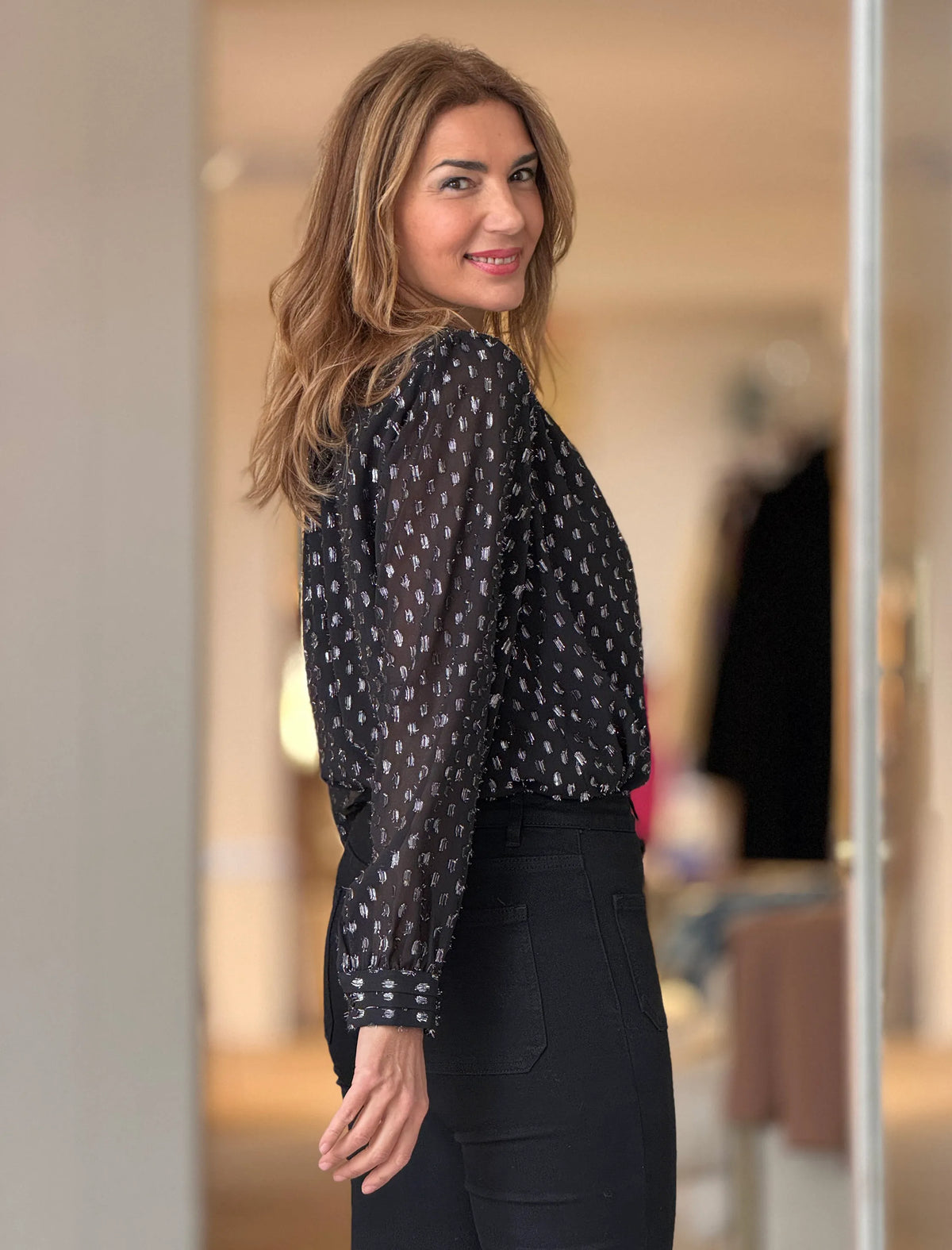 Camisa fluida topos plata