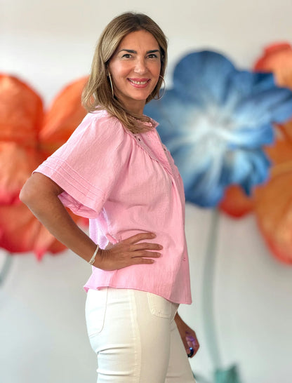 Camisa rosa con encajes Lita
