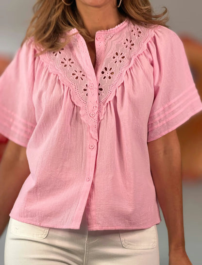 Camisa rosa con encajes Lita