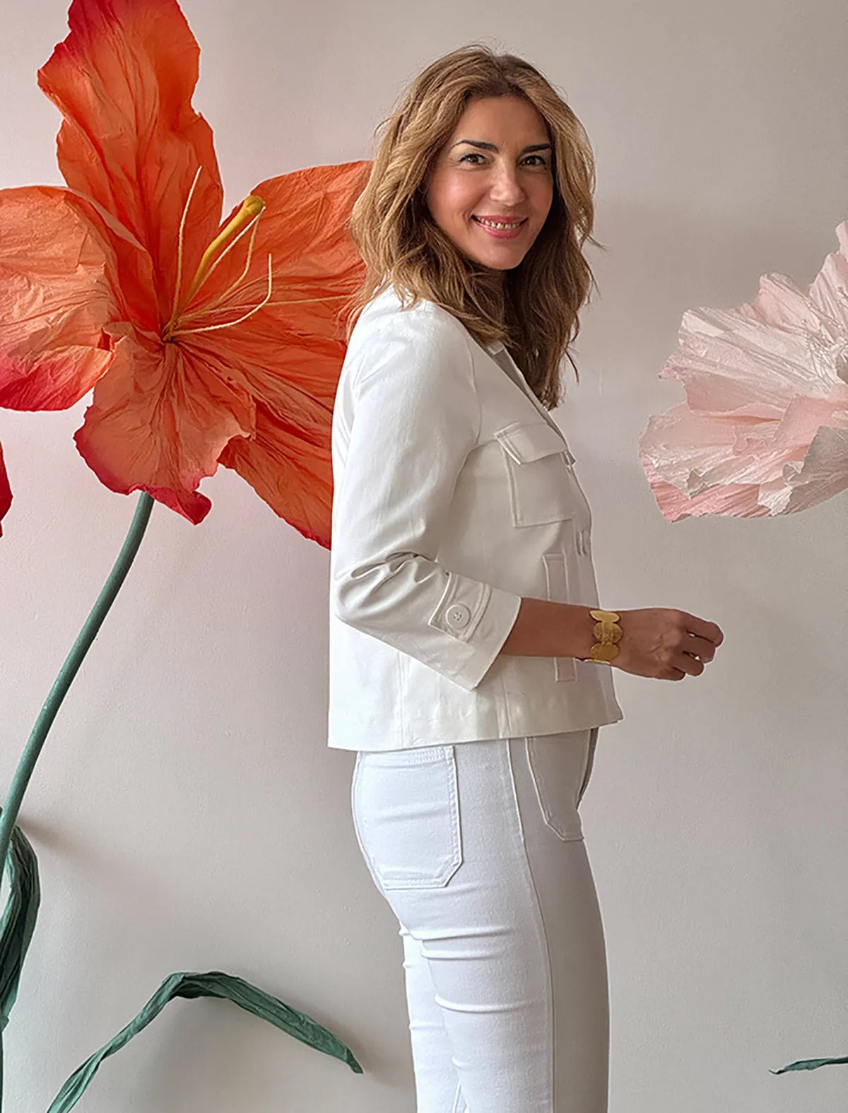 Chaqueta blanca cruzada chic bonita
