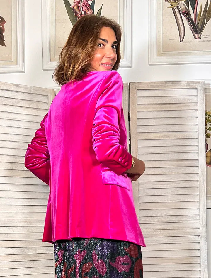 Chaqueta ideal de terciopelo fucsia