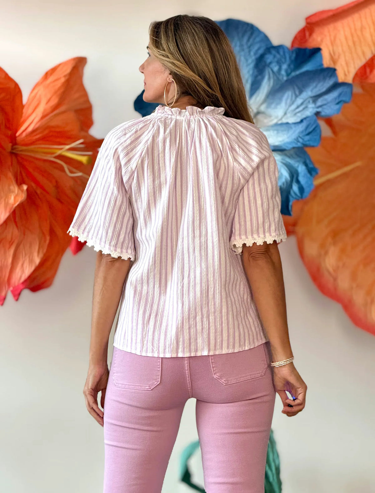 Camisa de rayas rosa natural