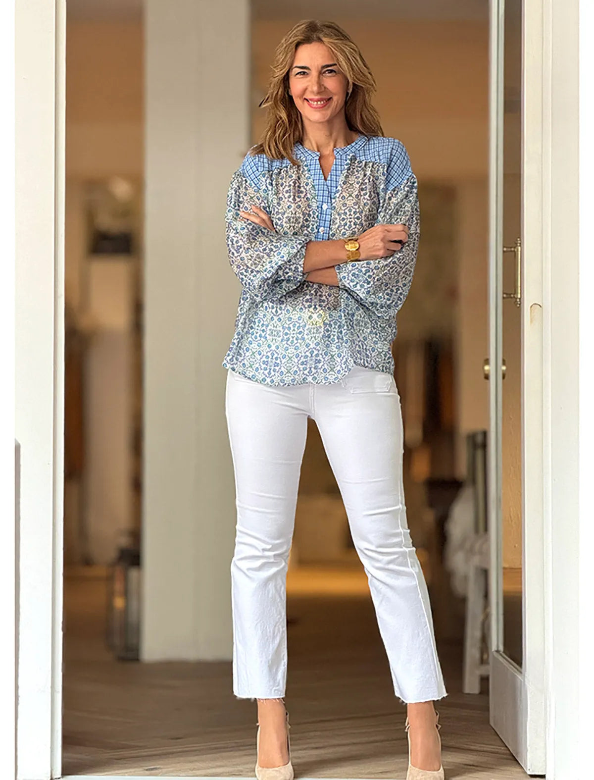Jeans flare con bolsillos blanco