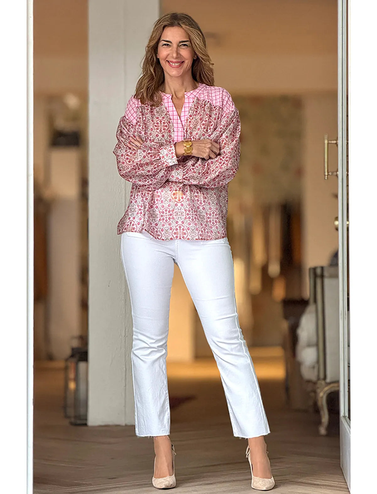 Jeans flare con bolsillos blanco