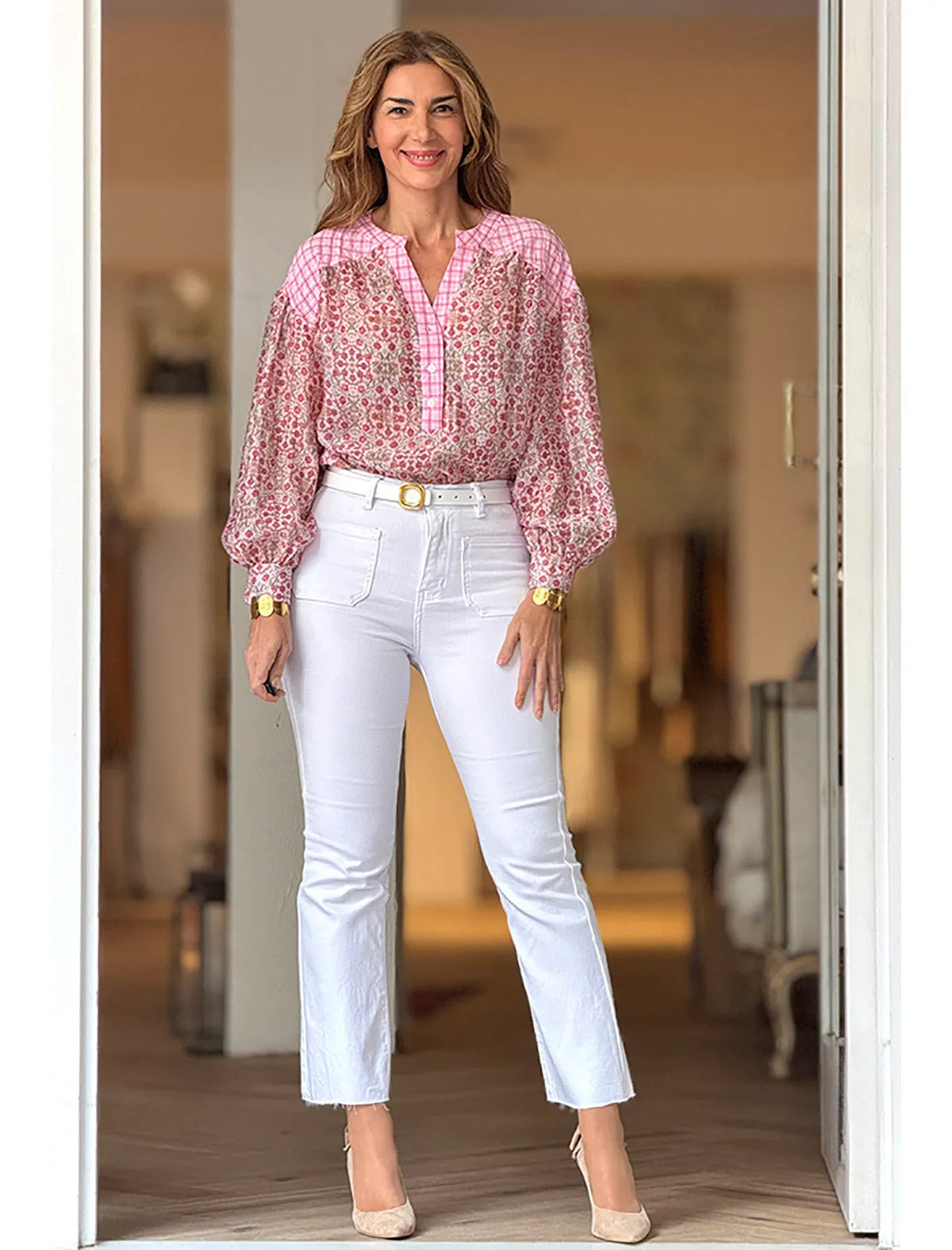 Jeans flare con bolsillos blanco
