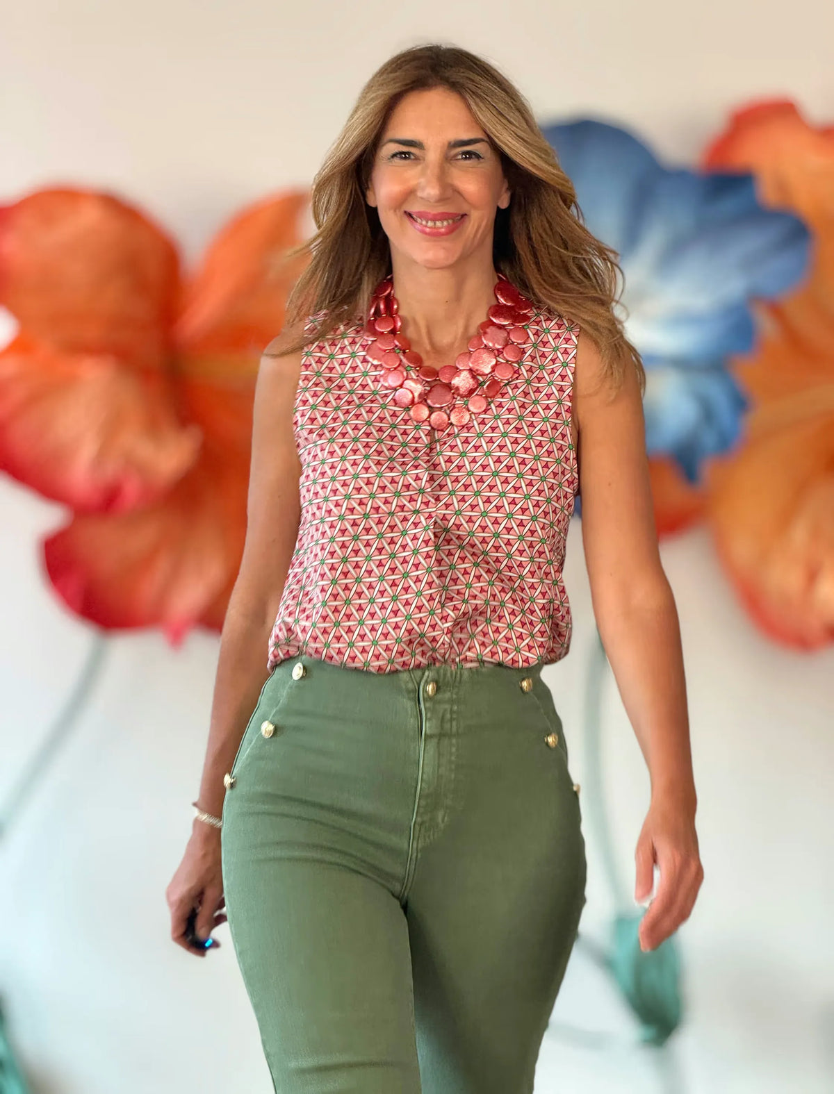 Blusa fluida estampada rosada