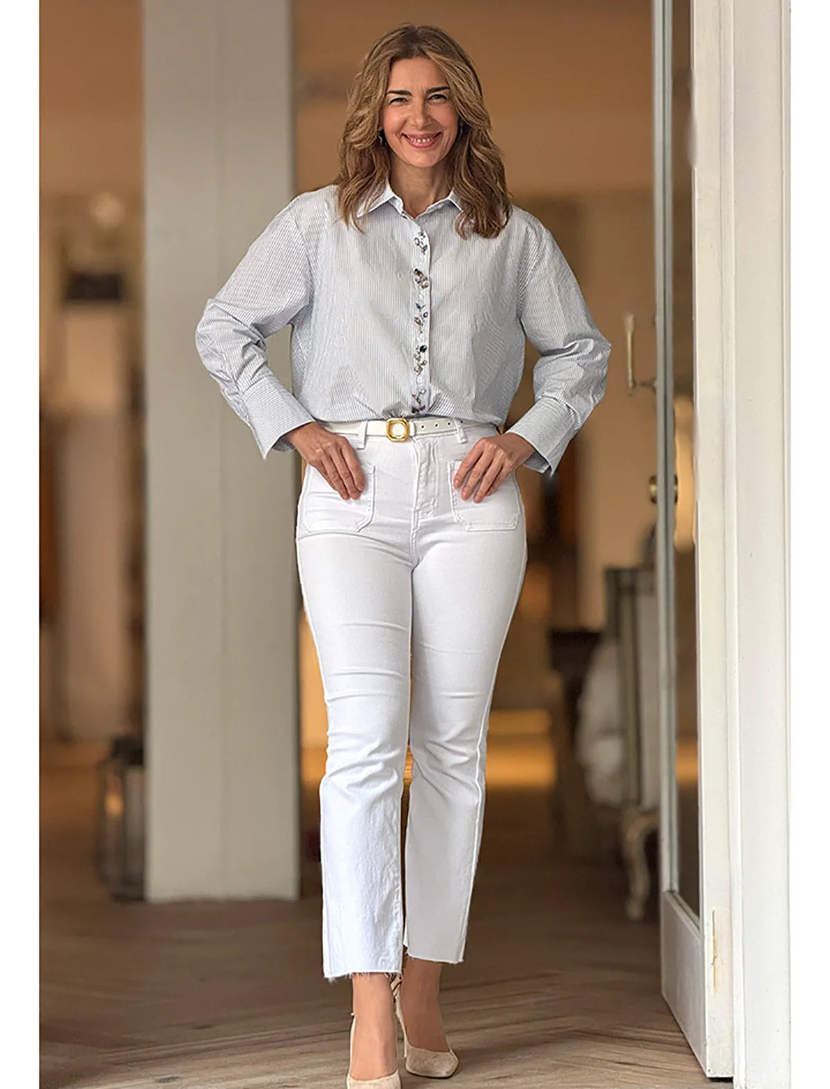 Jeans flare con bolsillos blanco