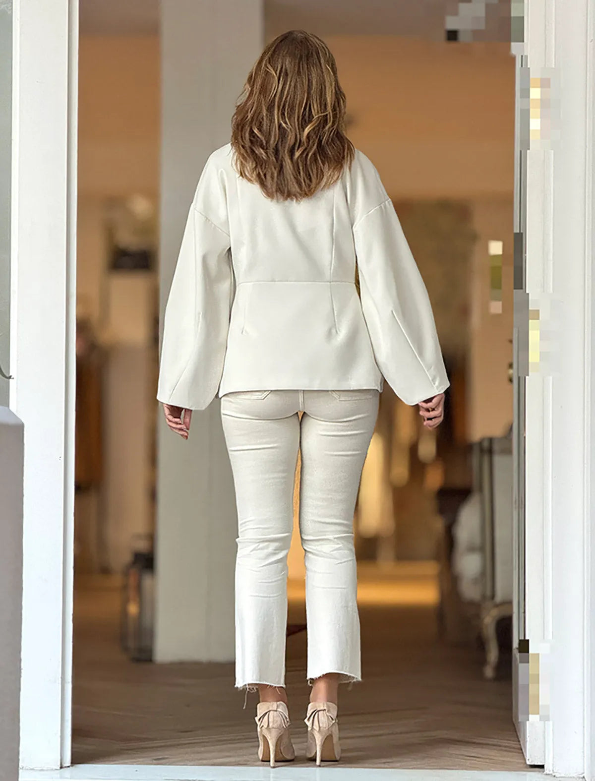 Pantalón vaquero beige elástico