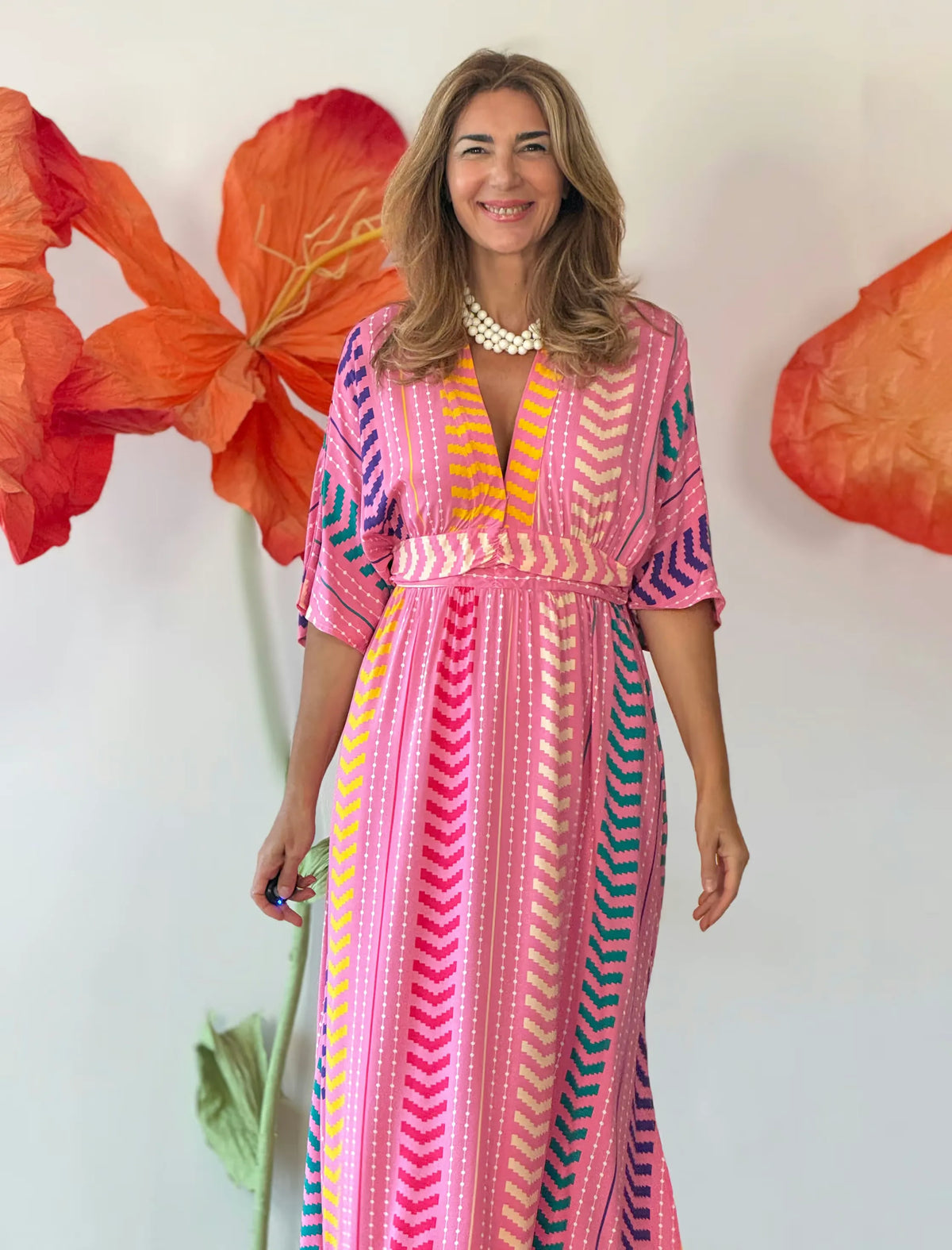 Vestido kaftán rosa chic