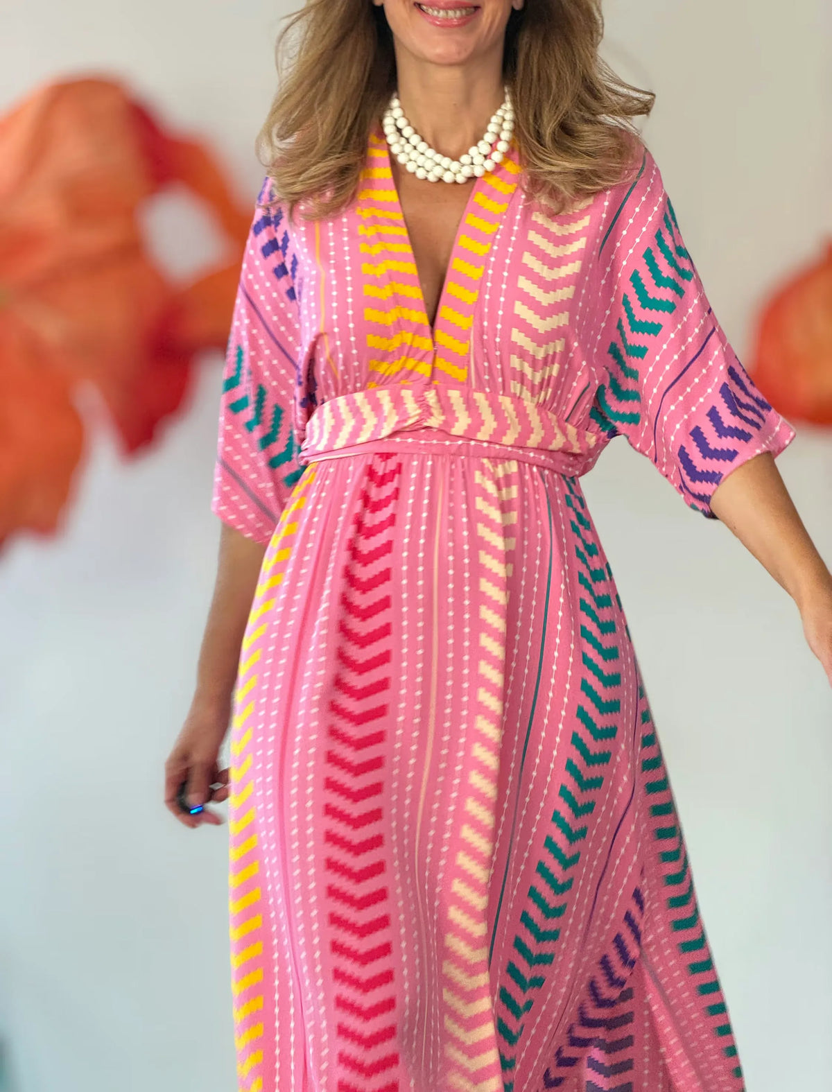 Vestido kaftán rosa chic