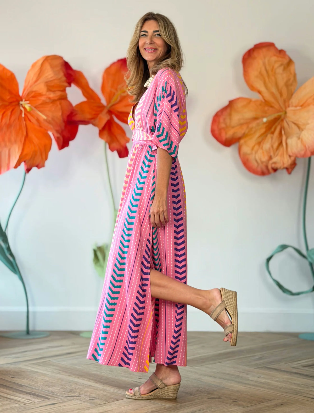 Vestido kaftán rosa chic