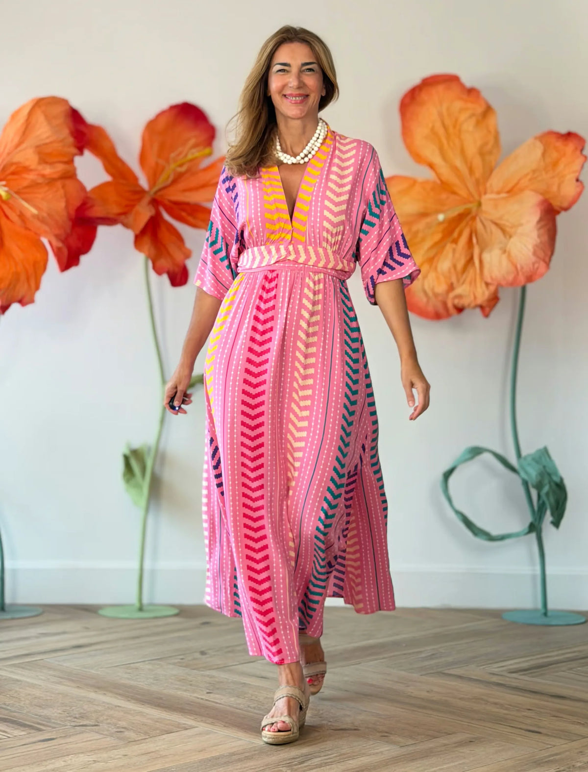Vestido kaftán rosa chic