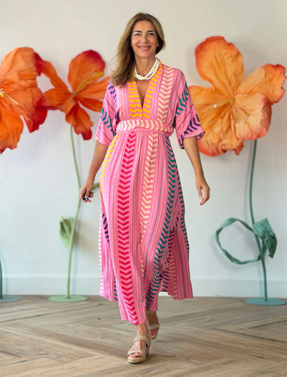 Vestido kaftán rosa chic