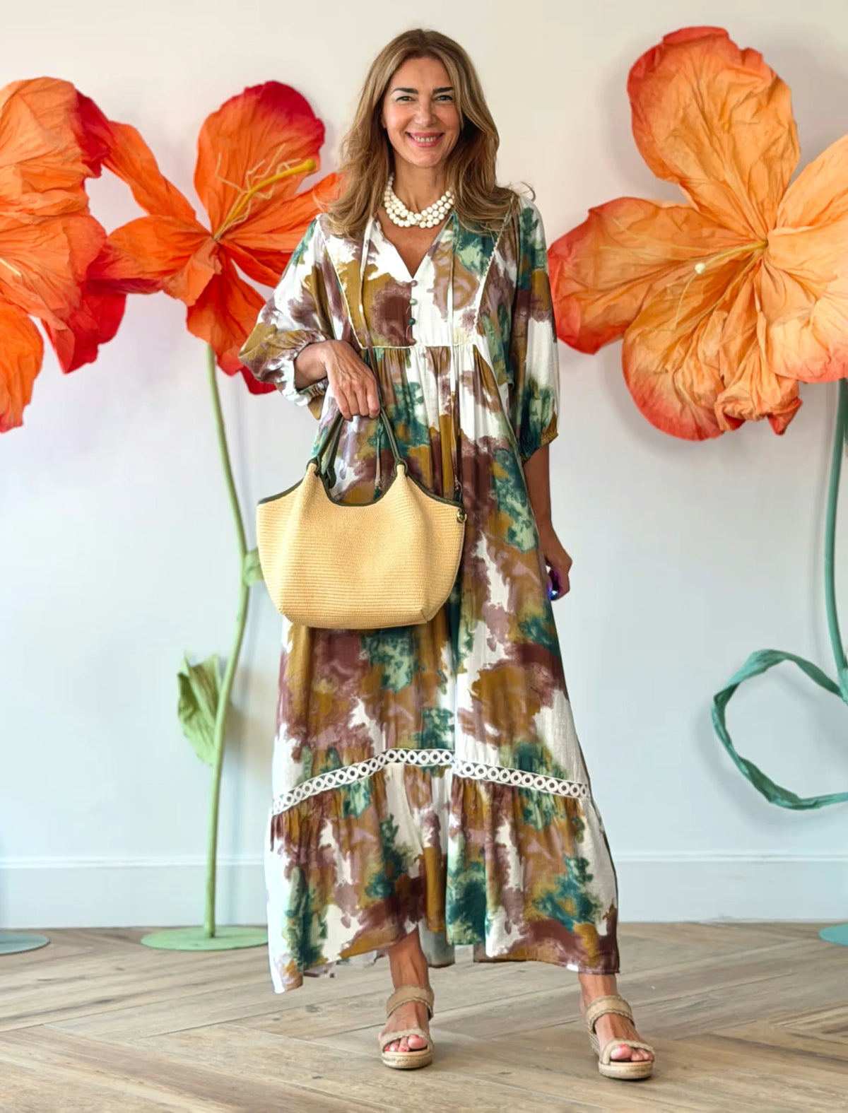 Vestido Ideal boho fluido arena
