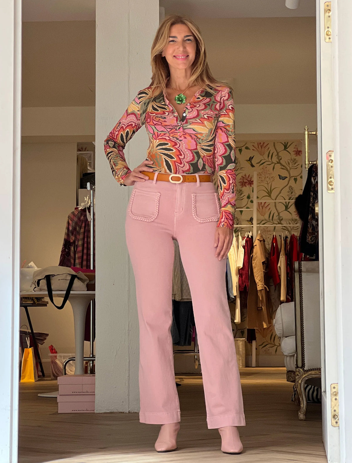 Pantalón vaquero bolsillos trenzados Rosa Nude