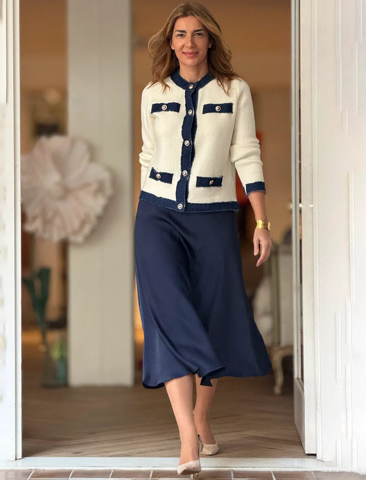 Falda evasé marino