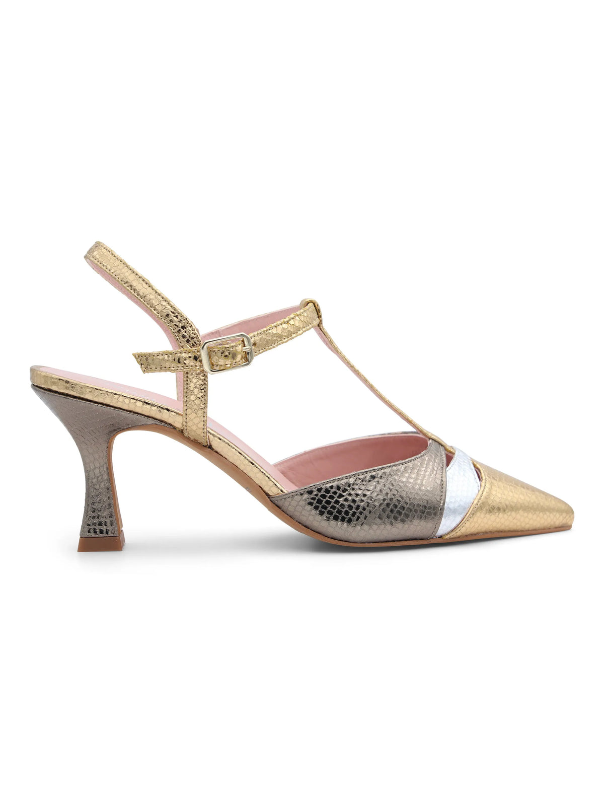 Zapato de salón de tacón medio metalizado Francine