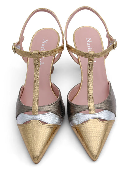 Zapato de salón de tacón medio metalizado Francine