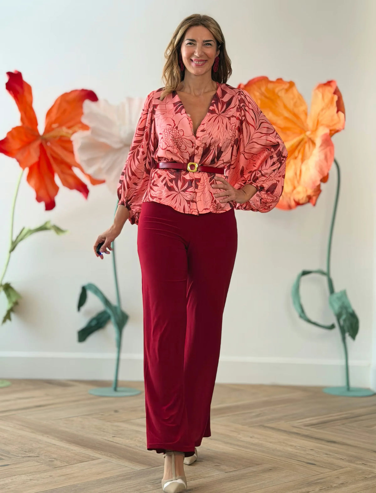 Pantalon punto burgundy soft favorecedor