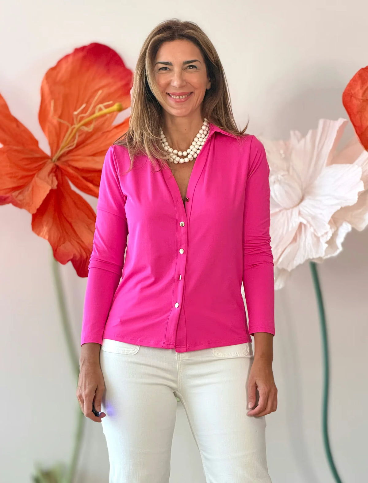 Camisa fucsia de viscosa solo botones