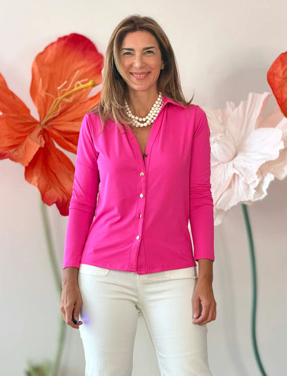 Camisa fucsia de viscosa solo botones