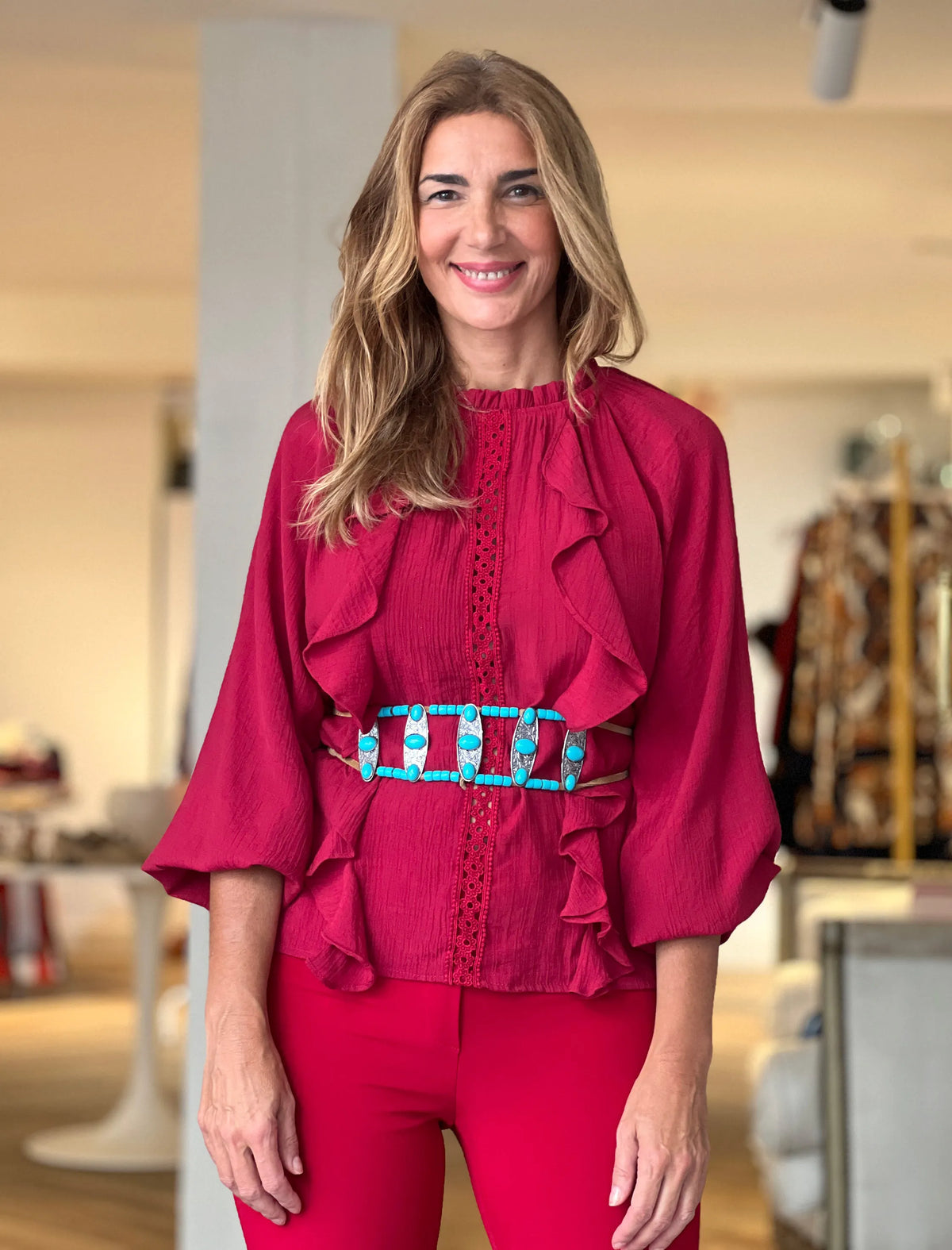 Camisa boho burdeos