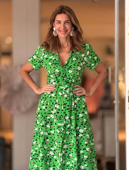 Vestido camisero verde flowers